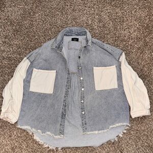 Vici Denim and Cream Button-Down Shirt Fits oversized